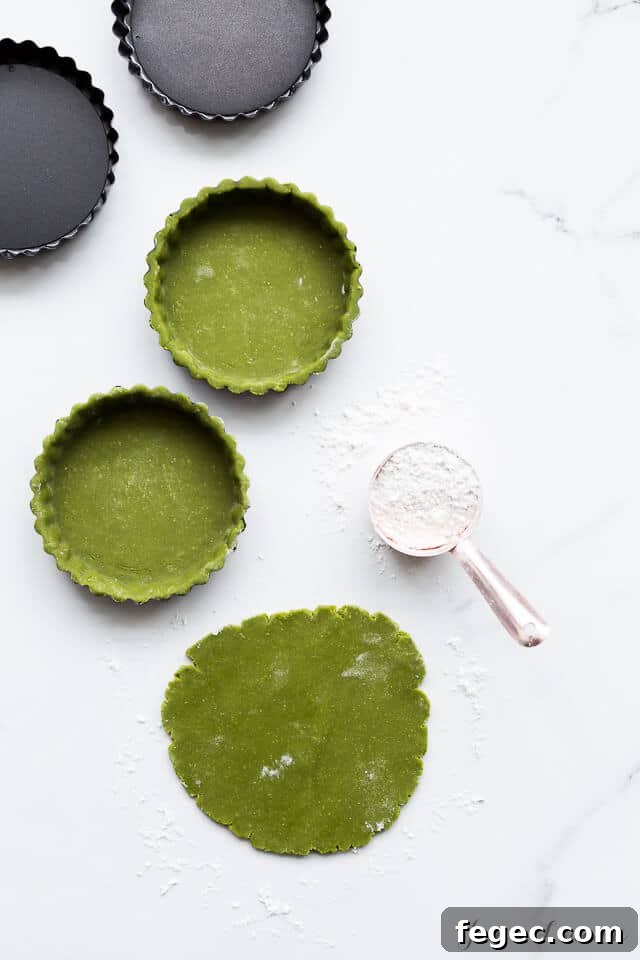 Matcha Tartlets with Tangy Passion Fruit Curd 3 Making matcha tart shells with matcha cookie pastry