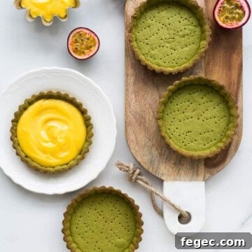Matcha Tartlets with Tangy Passion Fruit Curd 6 Matcha tarts with passion fruit curd