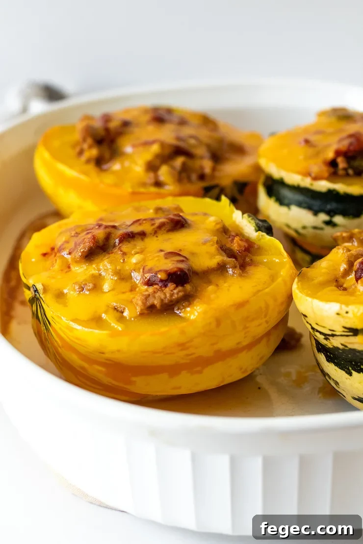 Herbed Turkey Stuffed Acorn Squash Recipe for Fall Dinner 3 Close up of turkey stuffed squash.