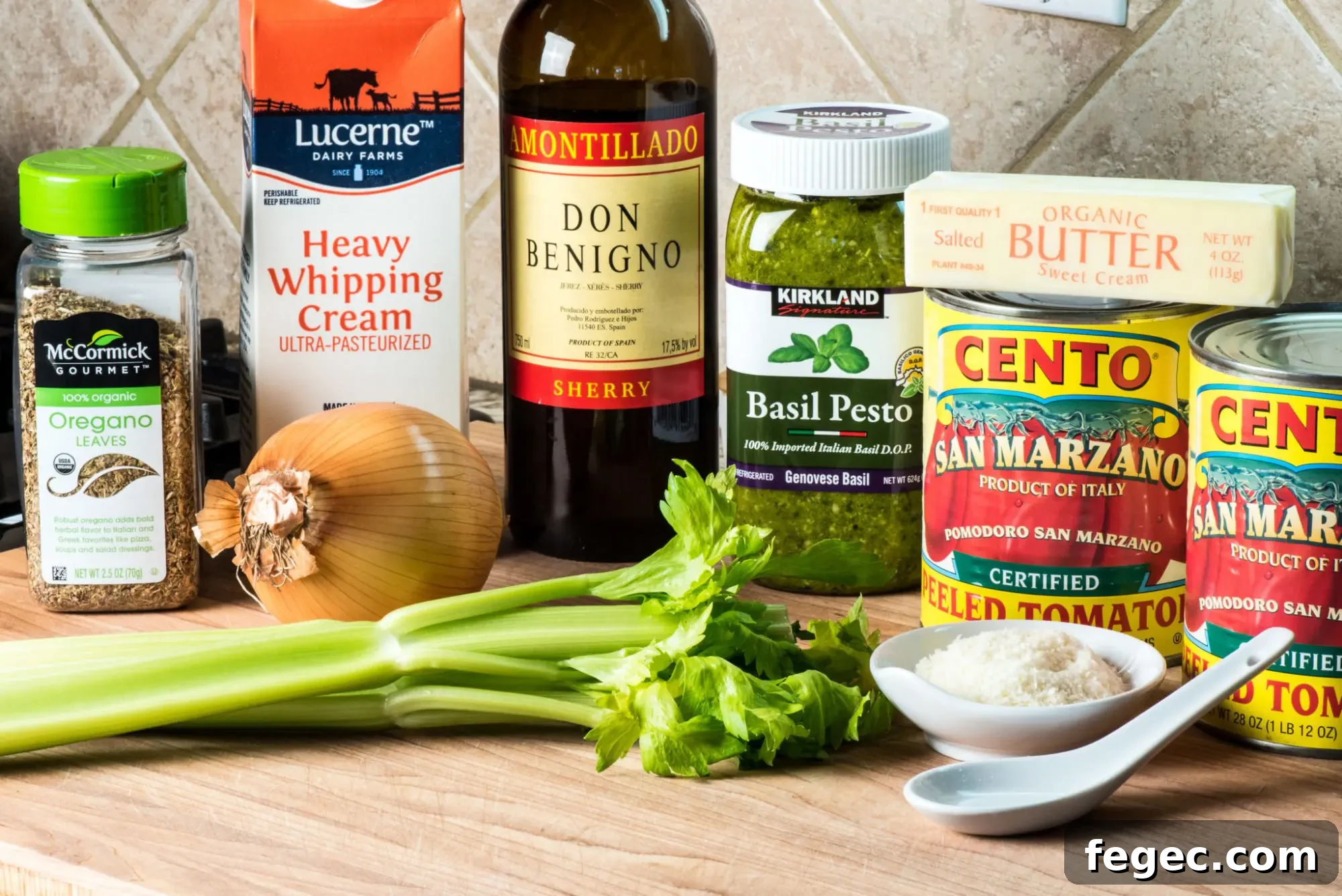 Ingredients for Creamy Tomato Basil Soup with Parmesan