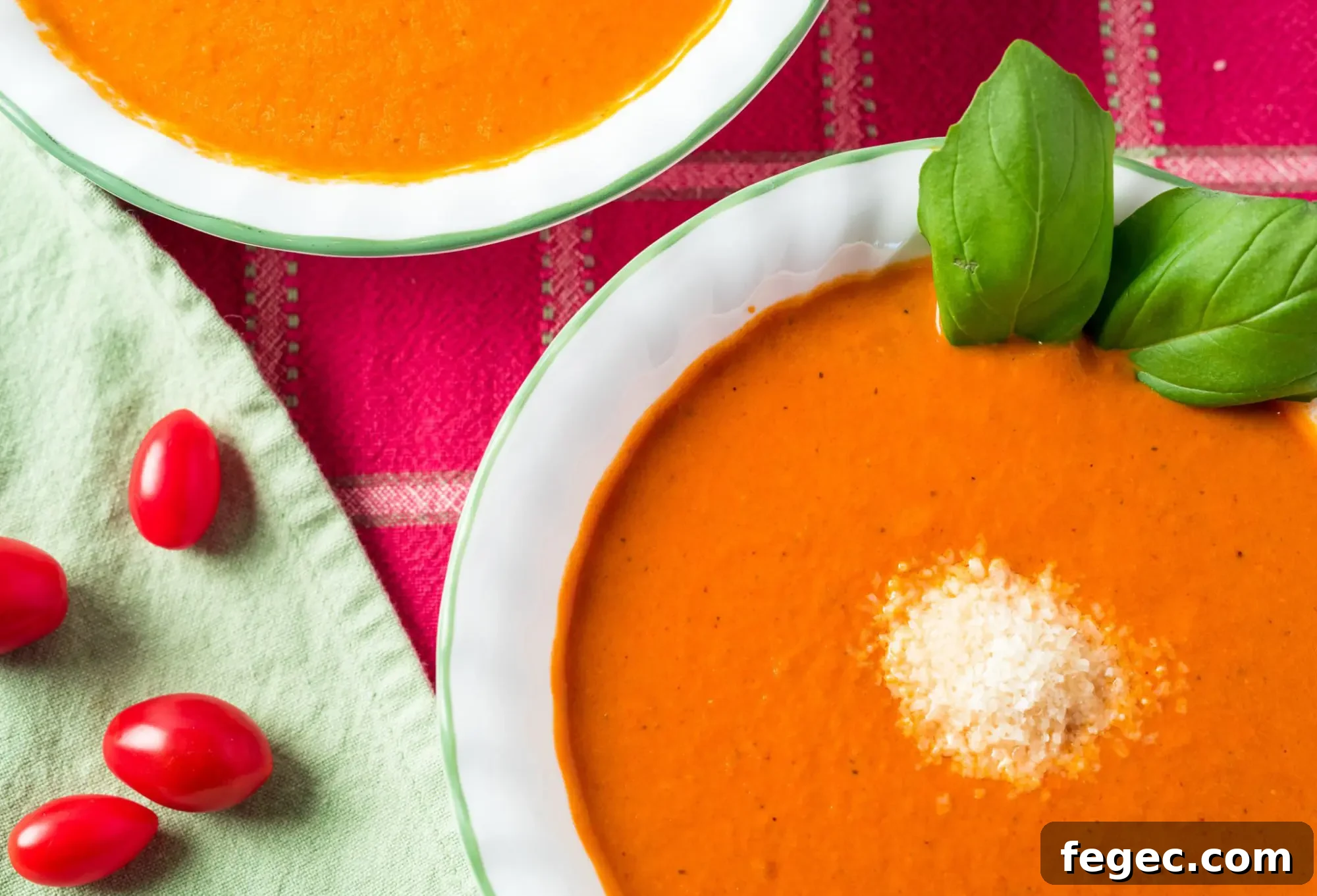 Closeup of Tomato Basil Soup