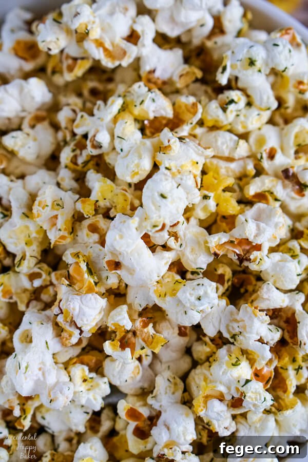 A close up image that shows the textures and seasonings on the popcorn kernels.