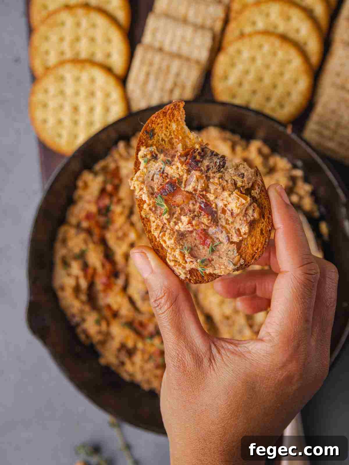Creamy Baked Boursin Cheese Dip Recipe for Parties 8 A piece of crisp and dip.