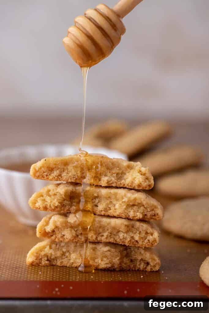 Soft Honey Cookies Recipe for Chewy, Melt-in-Your-Mouth Cookies 2 Chewy honey cookie sliced in half