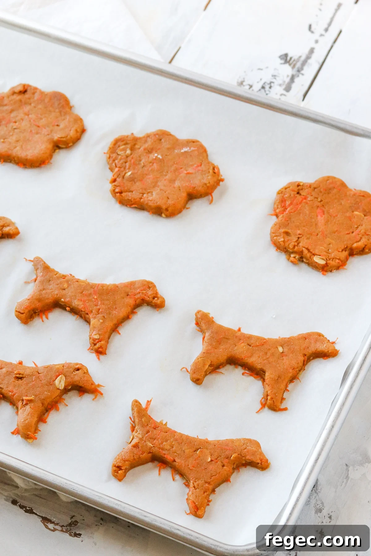 Dog treats on baking sheet
