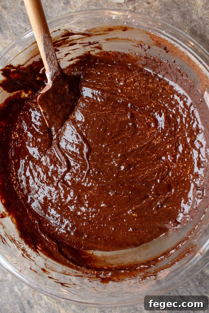 Fudgy Chocolate Brownies Topped with Creamy Peanut Butter 5 mixing brownie batter for pumpkin brownies