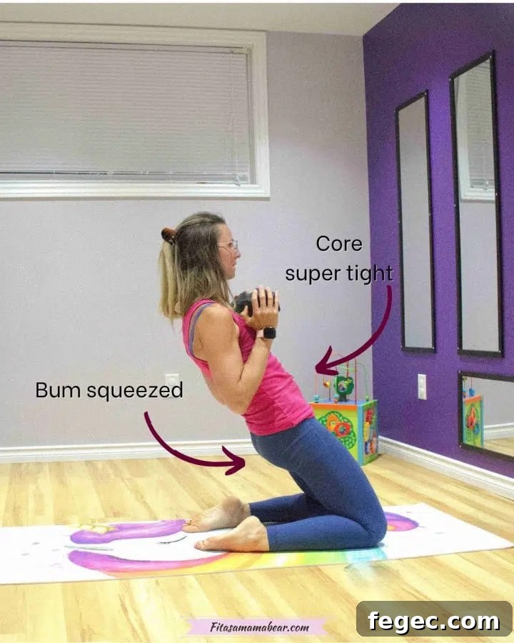 Low-Impact Body Blast: Total-Body Fat-Burning Workout 3 Woman on her knees holding a weight at chest height while leaning back
