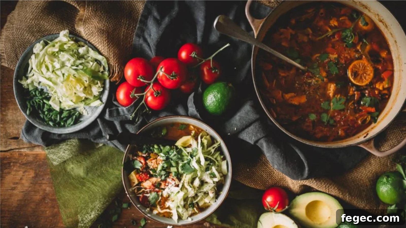 Mexican chicken soup with vegetables and herbs simmering in broth.