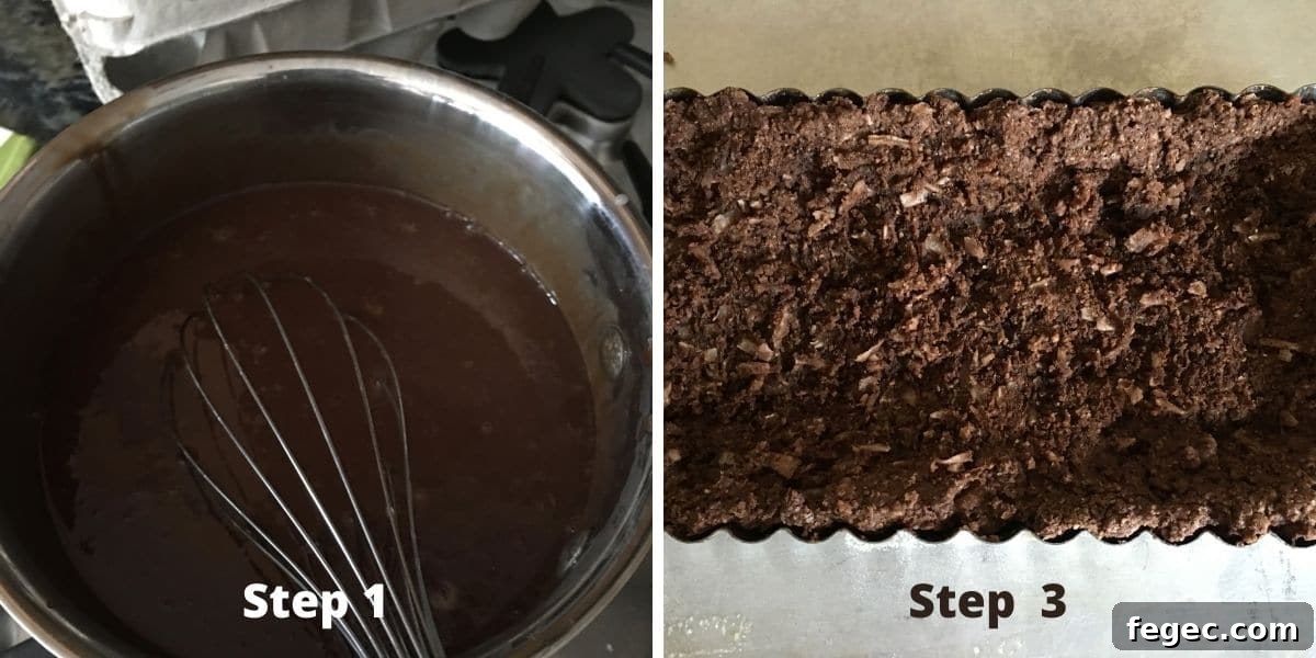 The chocolate tart steps 1 and 3 photos.