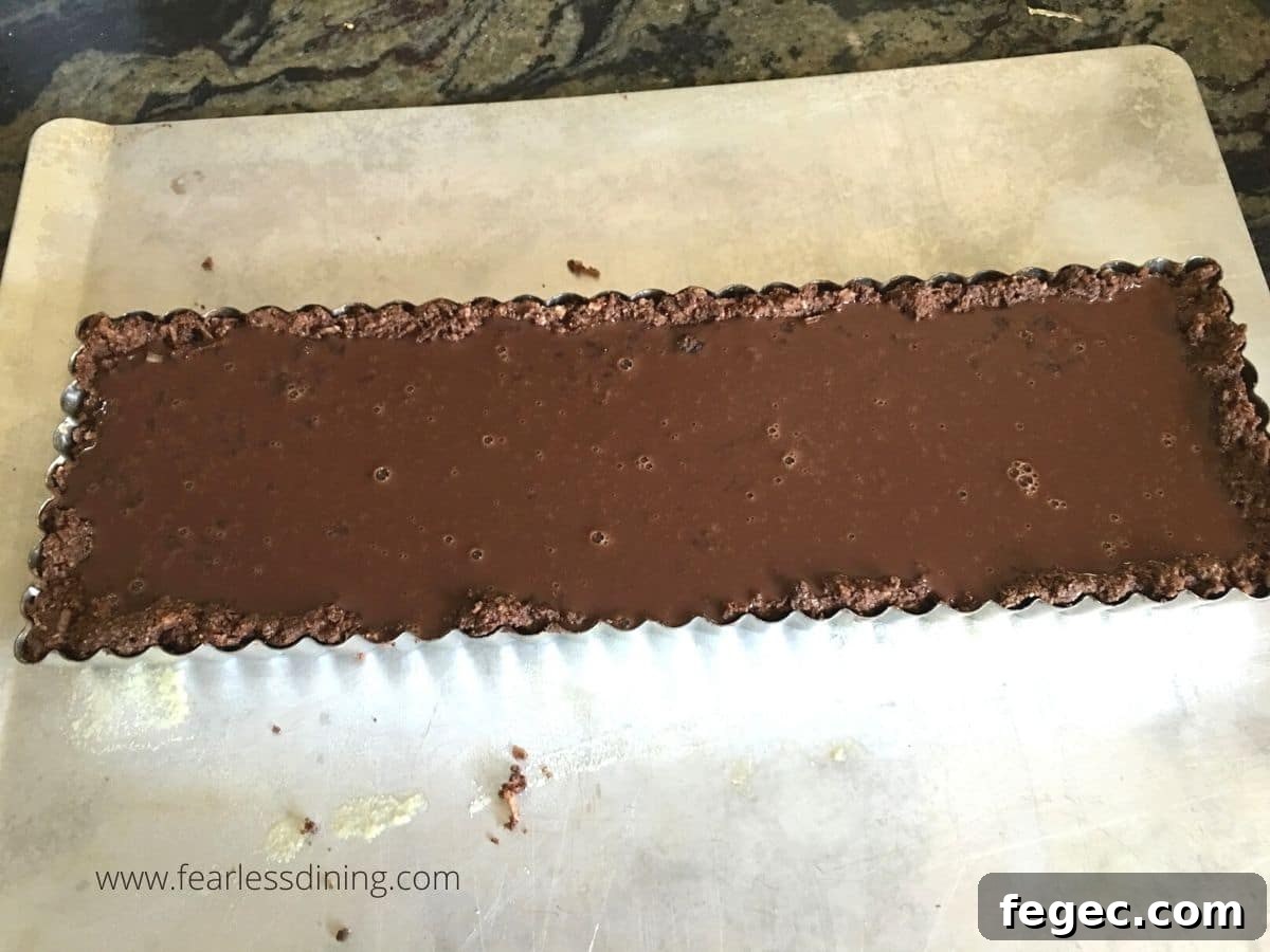 A chocolate tart ready to bake.