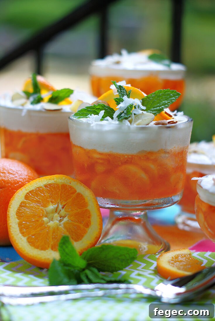 Orange Jello Salad Styled photo with orange slices