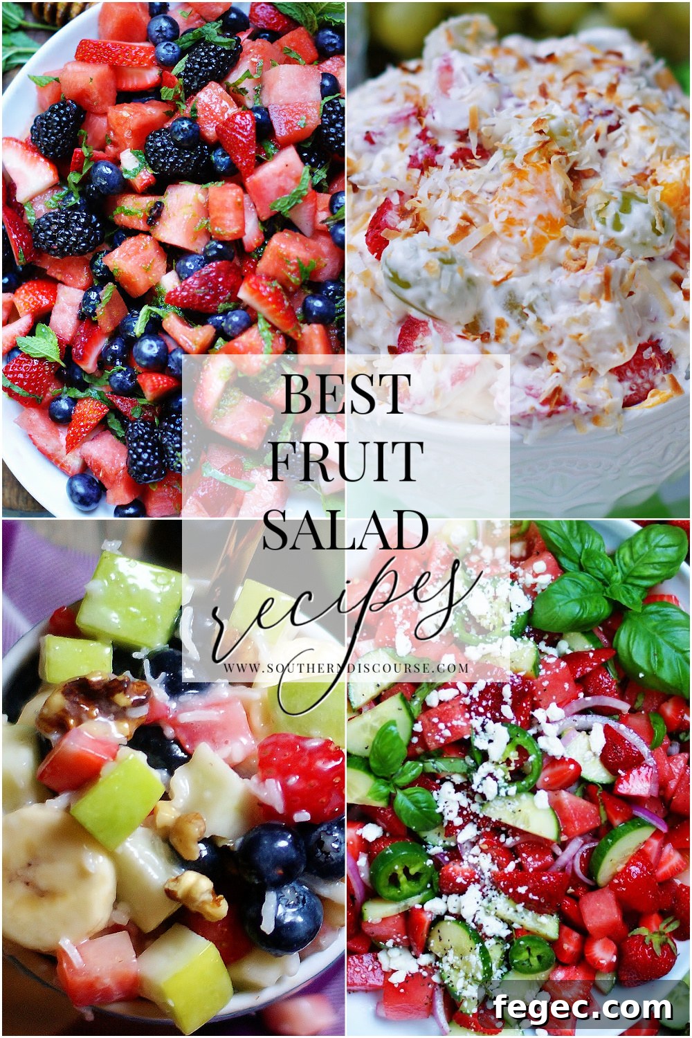 Fruit salad!  Can there ever be enough of it?  Of course not! Crisp and crunchy, tart and sweet, fruit salads are easy to make and bursting with seasonal color and flavor.  They are one of those southern staples everyone loves to see at holidays, cookouts, potlucks, family dinners, even brunches!