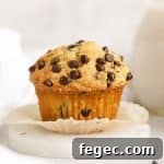 bakery style gluten-free chocolate chip muffin with mini chocolate chips