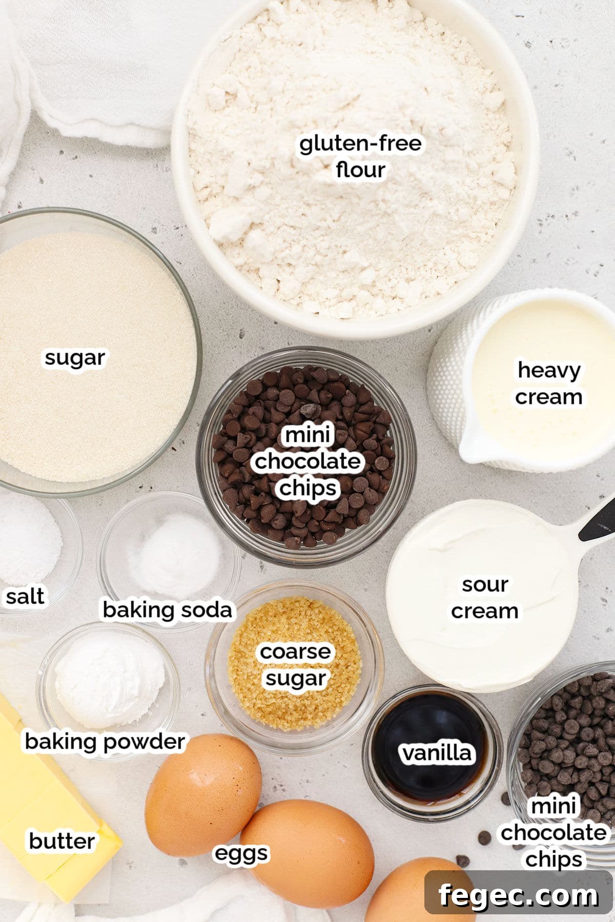 Ingredients for gluten-free chocolate chip muffins
