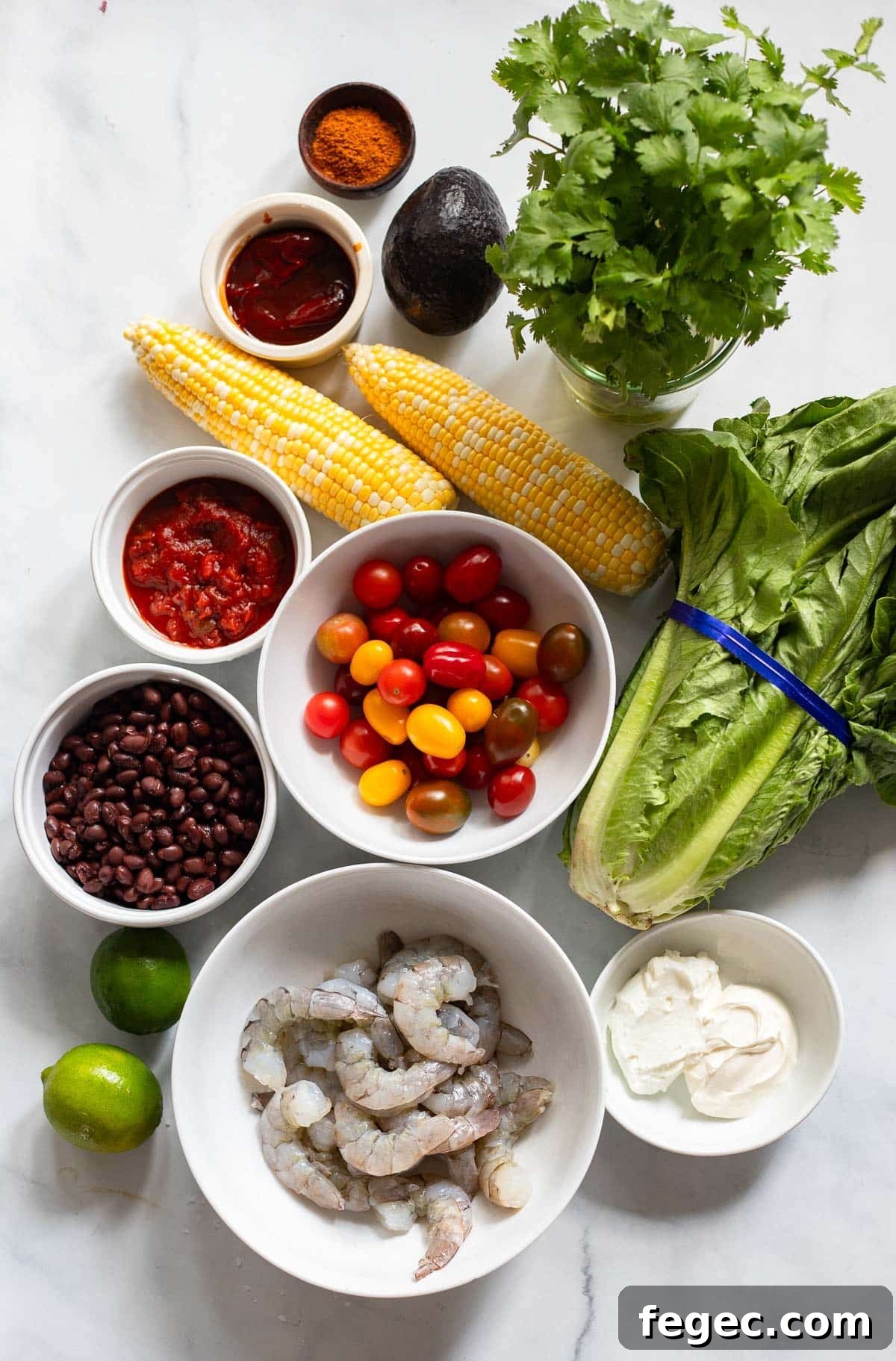 raw ingredients to make healthy shrimp salad