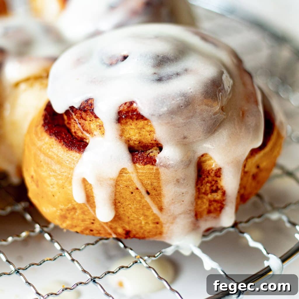 close up of air fryer cinnamon rolls