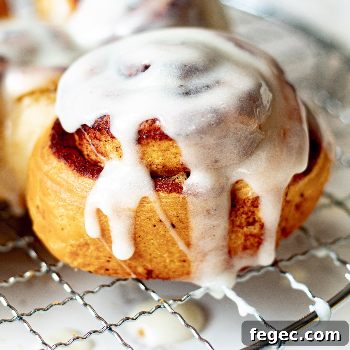 close up of air fryer cinnamon rolls