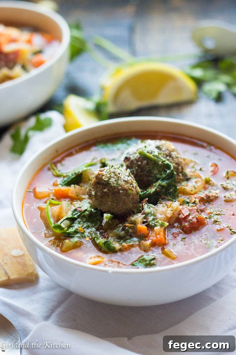 30-Minute Italian Meatball and Vegetable Soup Recipe 2 This super comforting soup is loaded with plump Italian meatballs and hearty vegetables. Made in only 30 minutes but thanks to my little secret it tastes like it has been cooking all day!