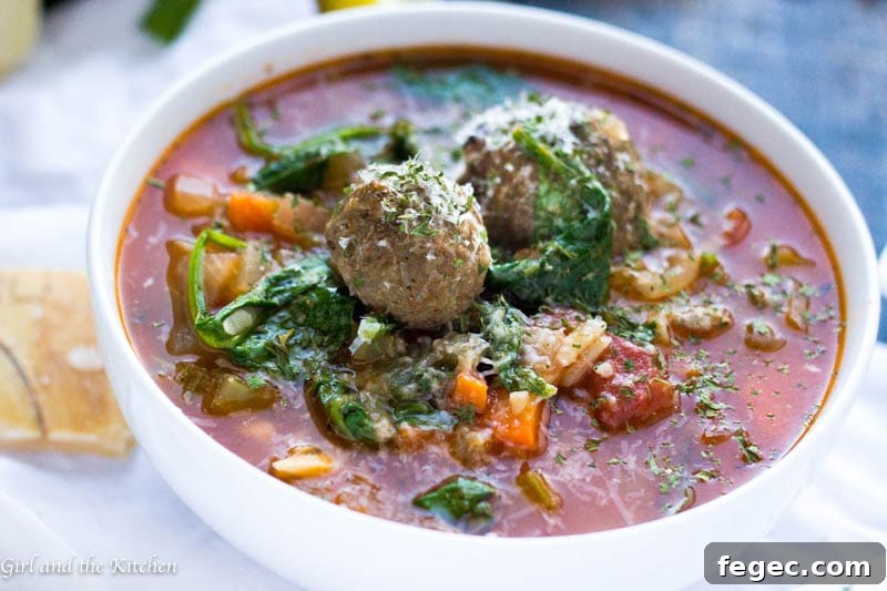 30-Minute Italian Meatball and Vegetable Soup Recipe 3 This super comforting soup is loaded with plump Italian meatballs and hearty vegetables. Made in only 30 minutes but thanks to my little secret it tastes like it has been cooking all day!