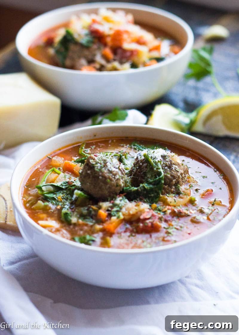 30-Minute Italian Meatball and Vegetable Soup Recipe 6 This super comforting soup is loaded with plump Italian meatballs and hearty vegetables. Made in only 30 minutes but thanks to my little secret it tastes like it has been cooking all day!