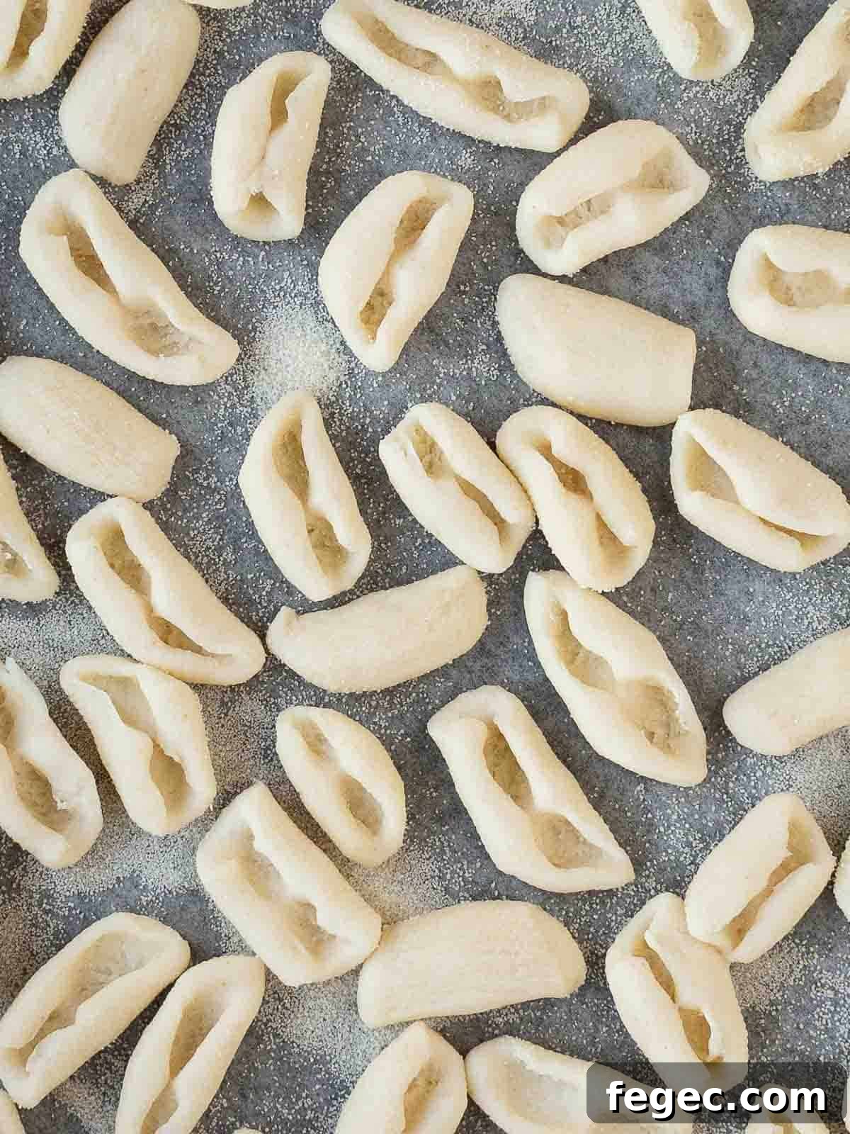 Overhead view of homemade pasta.