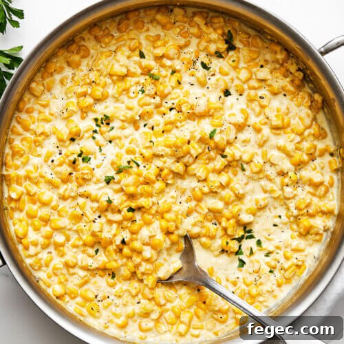 A pan of creamed corn.