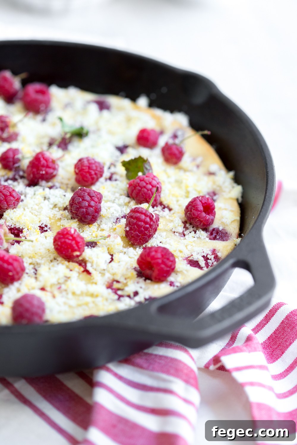 Raspberry Buttermilk Clafoutis with fresh berries.