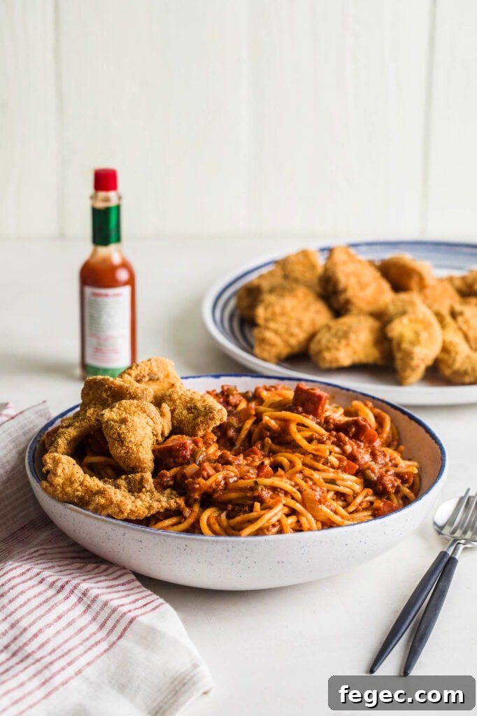 bowl of soul food spaghetti with catfish