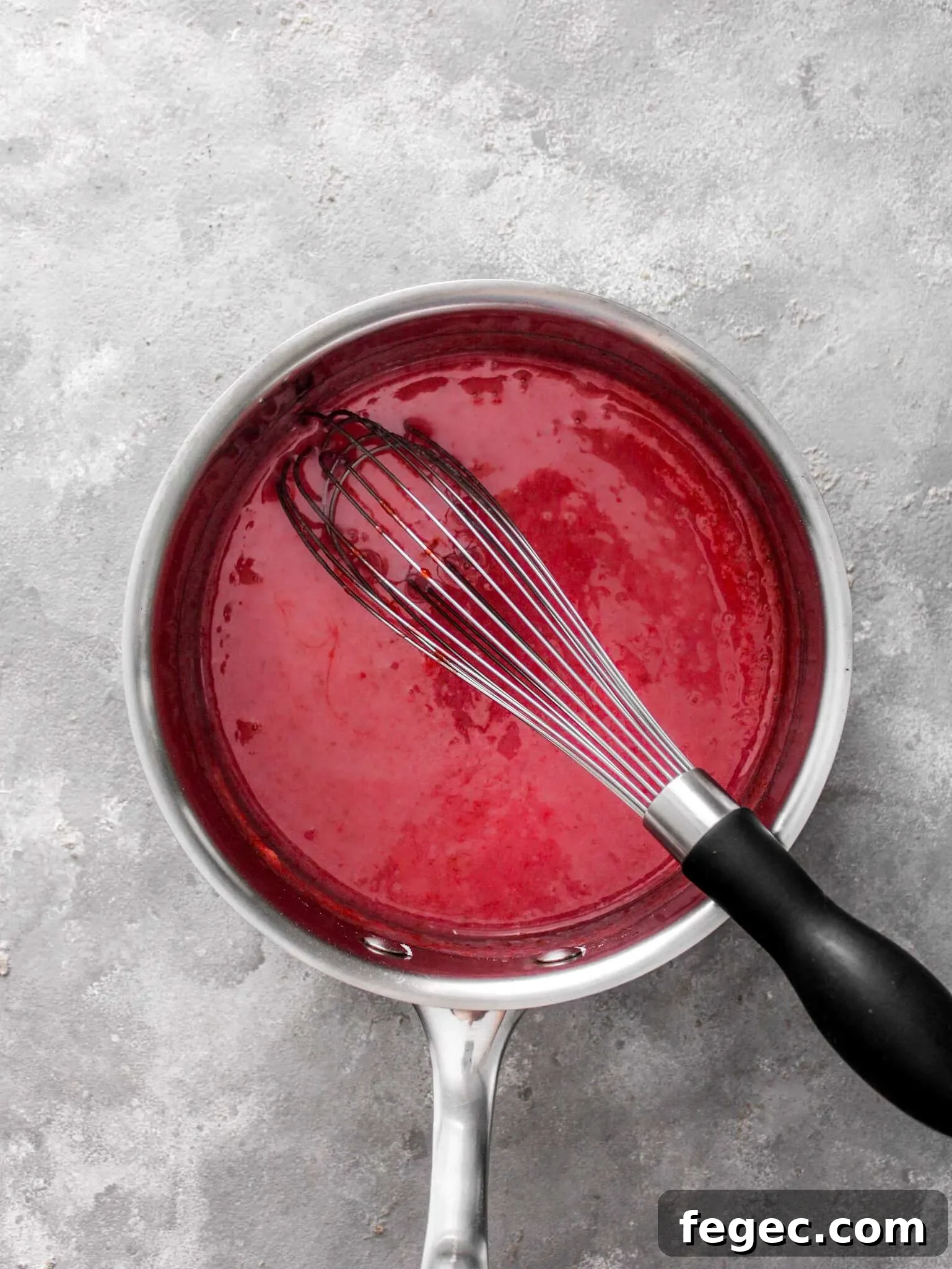 strawberry ermine frosting flour base ingredients whisked together in pot