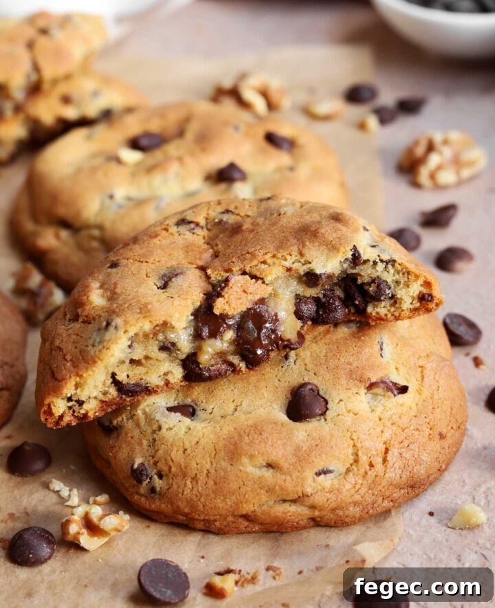 giant chocolate chip cookie with bite