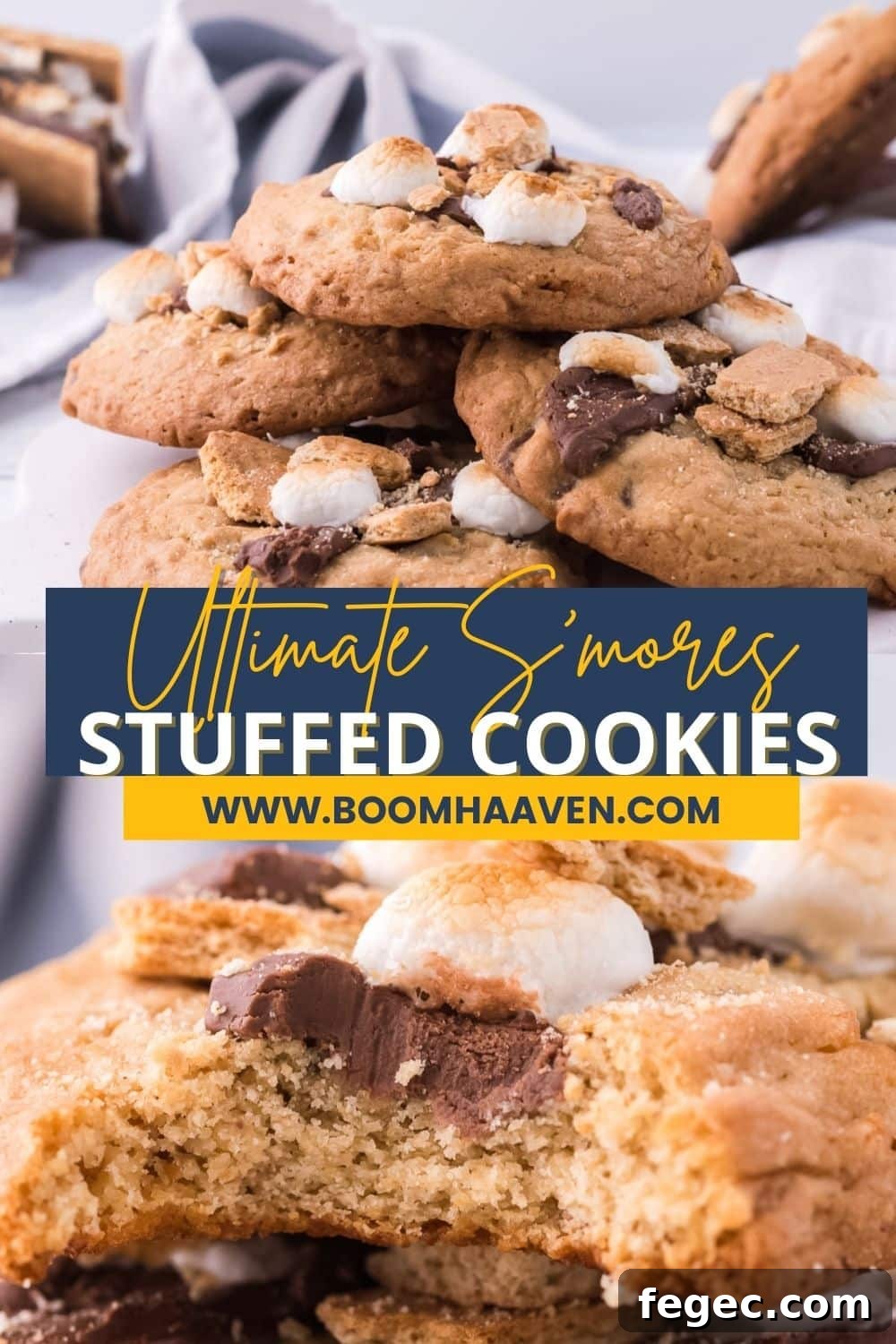 collage image of smores stuffed cookies