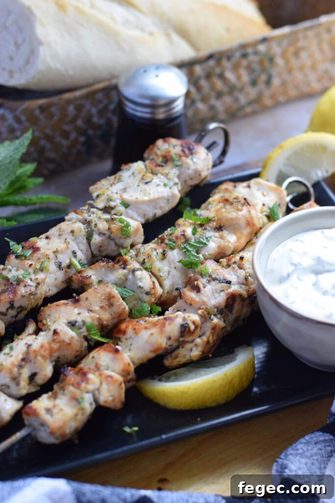 Chicken skewers with a dip.