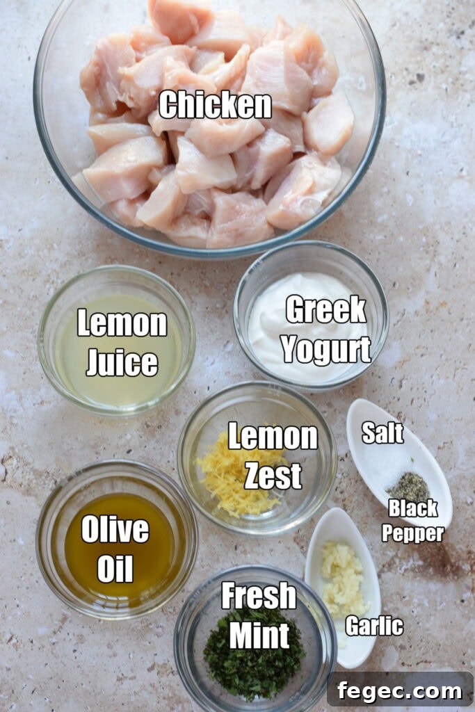Ingredients to  make chicken skewers.