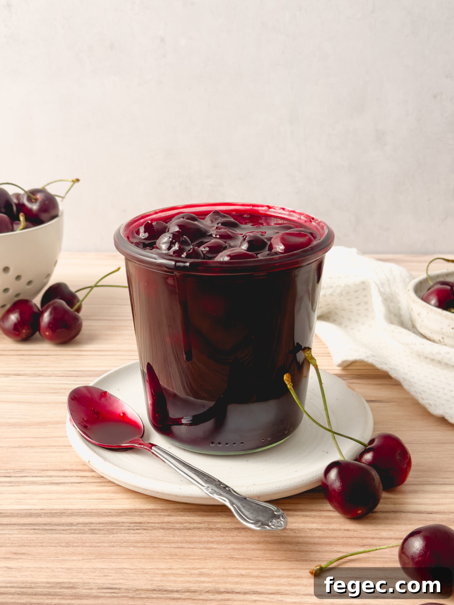 Spoon with cherry compote