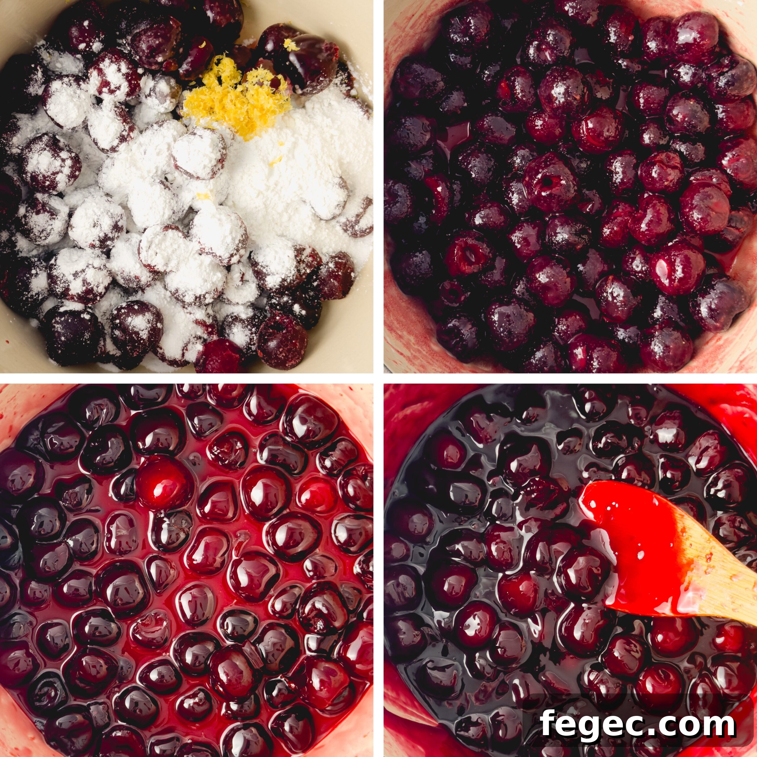 Cherries cooking in a saucepan
