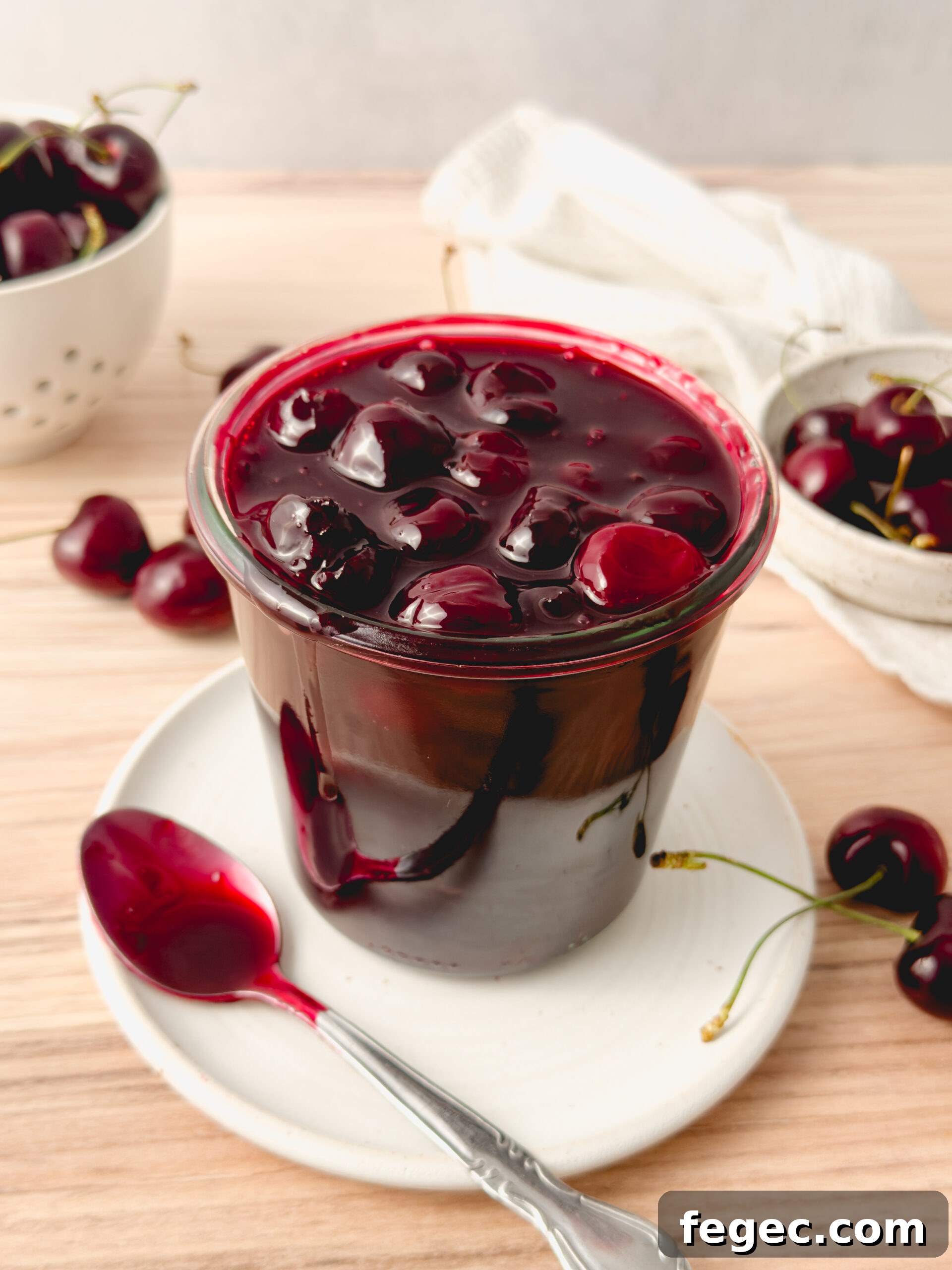 Cherry compote over ice cream