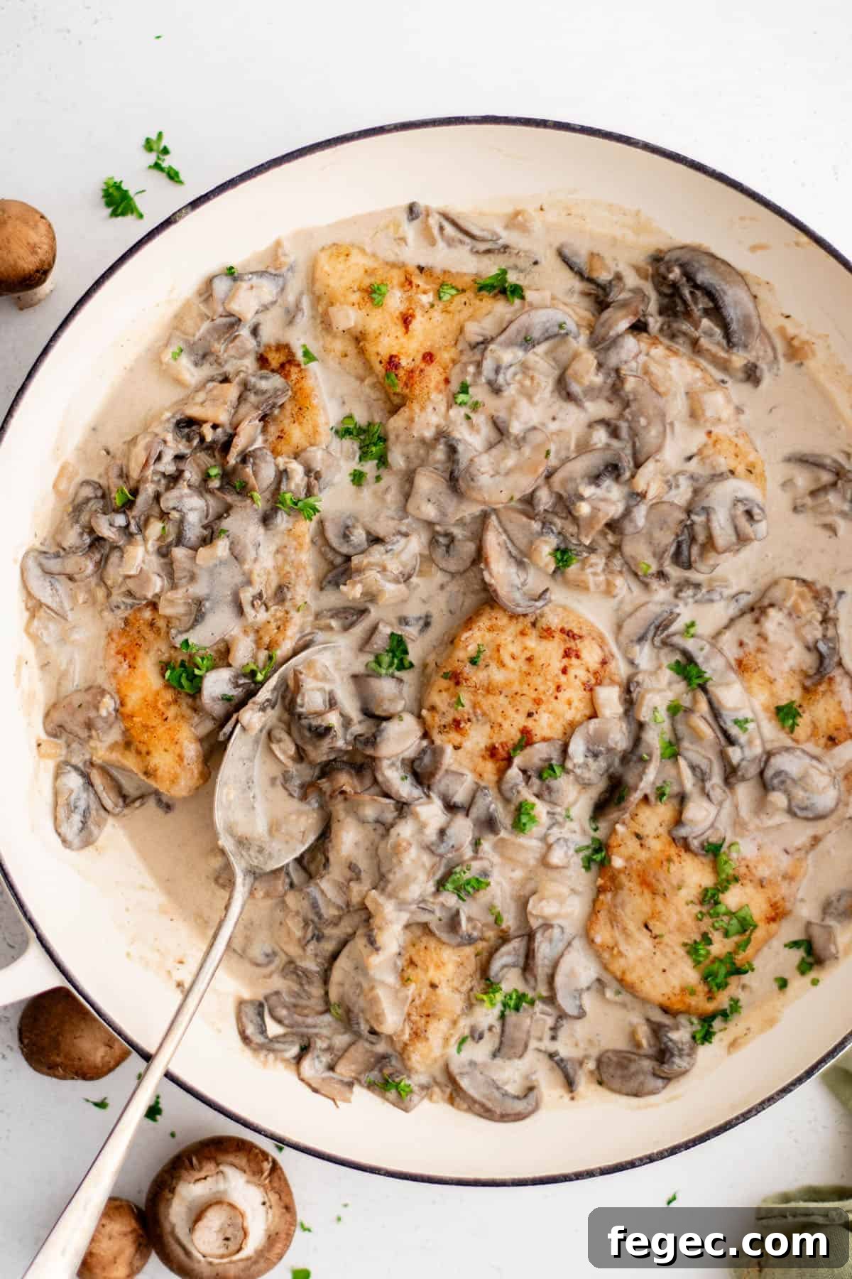 chicken marsala in a sauce pan