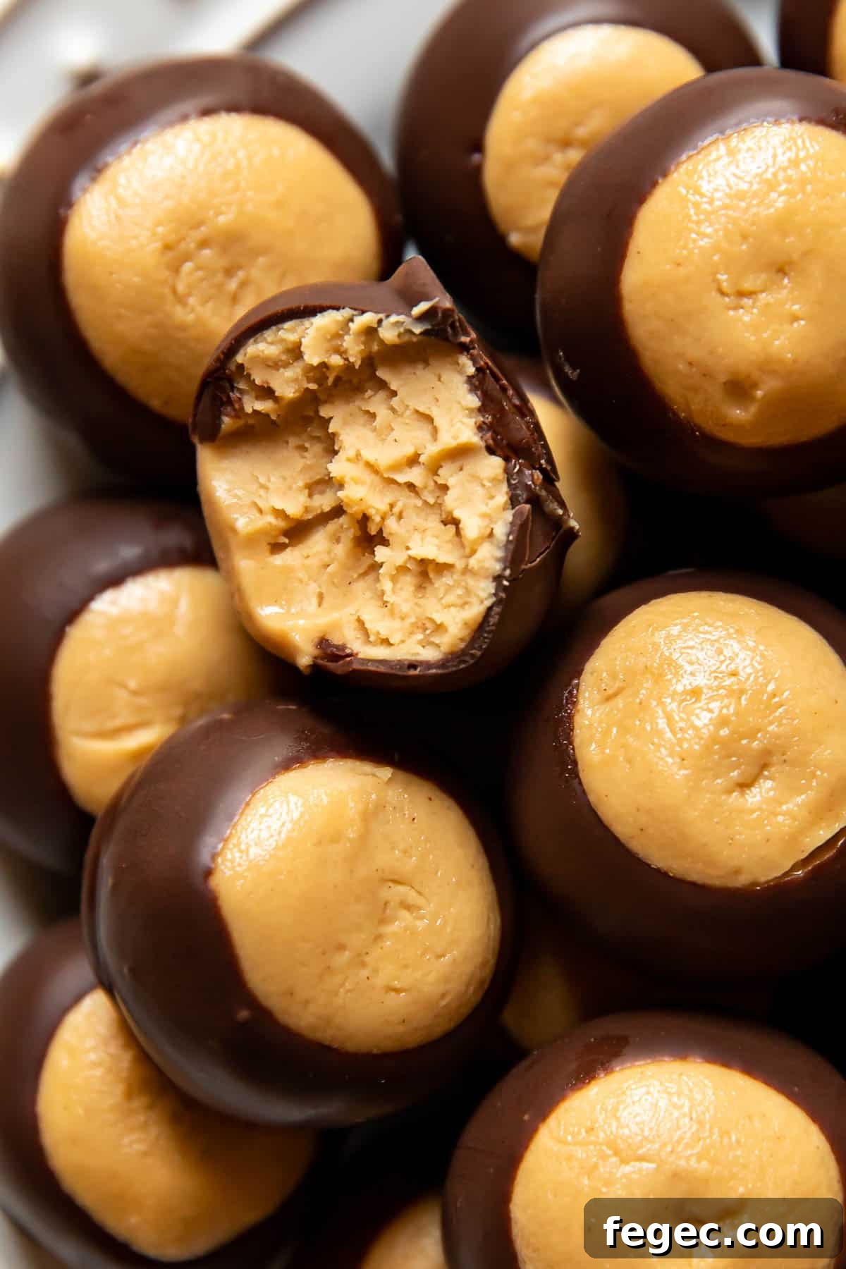 buckeye balls on a plate with a bite taken out of one.